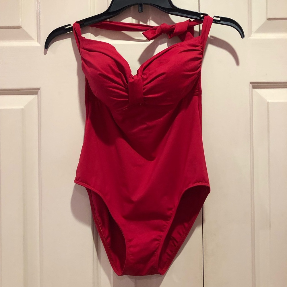 Lauren Ralph Lauren Halter Neck One Piece Swimsuit Size 6 Red